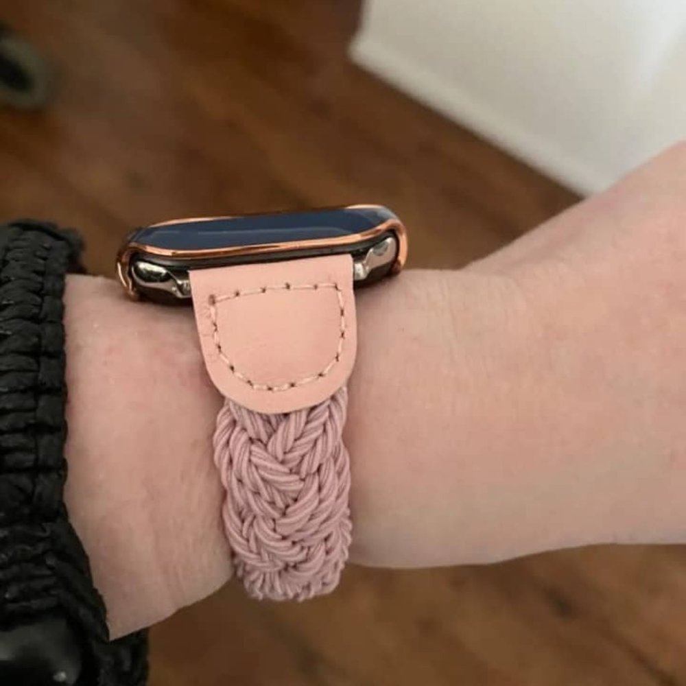 (Only Band) Slim Stretchy Woven Band Compatible with Apple Watch Band, Pink